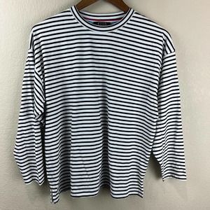 AYR Womens Striped Long Sleeve Shirt Size S Black White Round Neck Pima Cotton